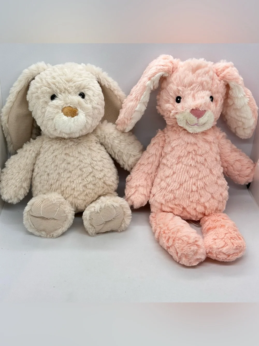 Lot/2 Mary Meyer Bunny White Pebble Plush Rabbits Stuffed Animal Soft Pink Beige